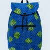 Handmade African Kitenge drawstring backpack shown from the front with a bold traditional pattern