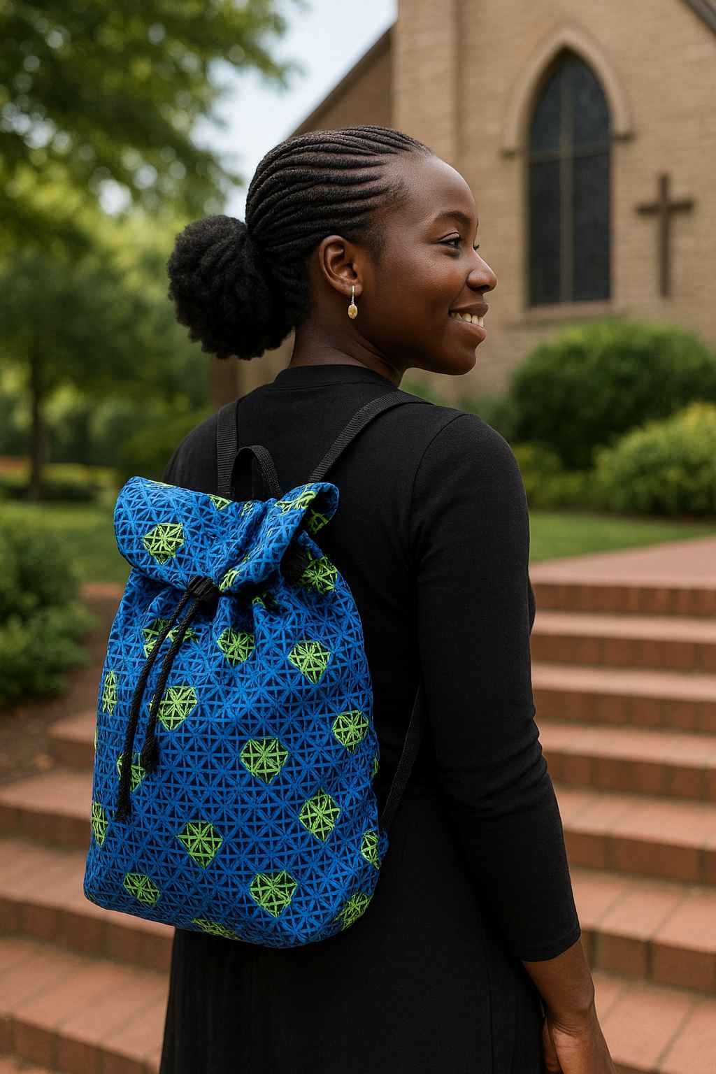 African Kitenge drawstring backpack handmade in Uganda