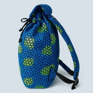 Handmade African Kitenge drawstring backpack with traditional pattern shown from the side