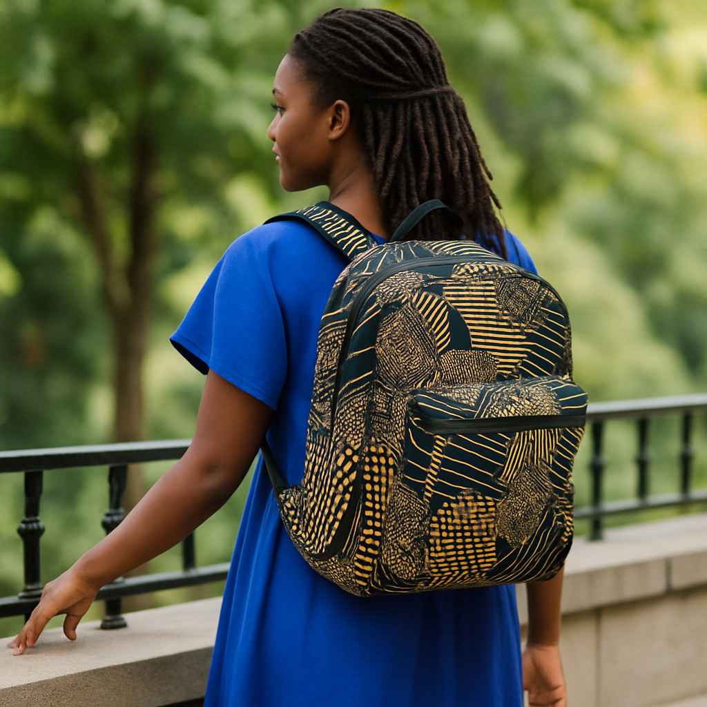 Lifestyle image of multipurpose African backpack outdoors in use
