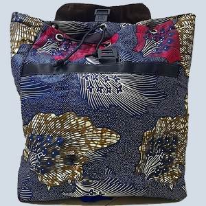 Close-up of zipper and handle construction on Ugandan safari bag