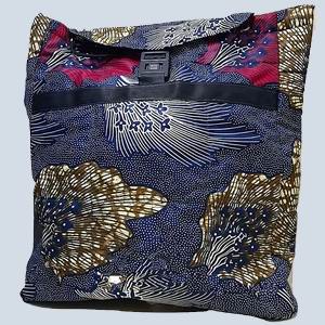 Front view of large handmade safari bag from Uganda