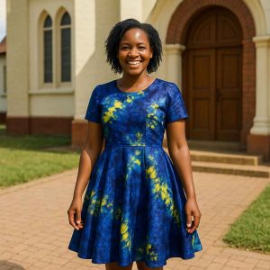 blue yellow tie dye dress lifestyle 2025