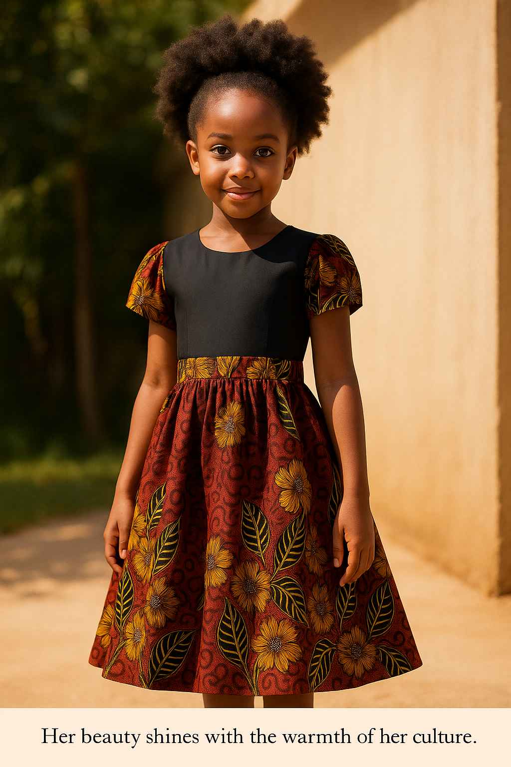 Girls' kitenge flare dress with floral print