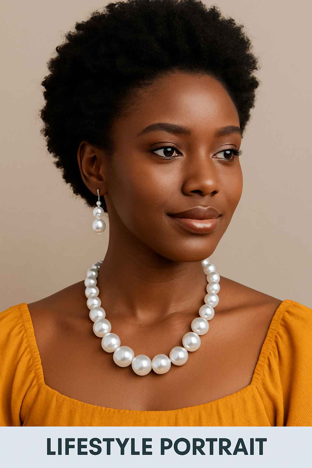 Front view of classic white pearl-style jewelry set with necklace and matching earrings