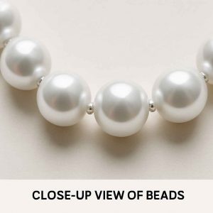 Close-up image of glossy pearl-style beads from a handmade necklace set