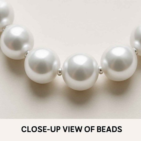 Close-up image of glossy pearl-style beads from a handmade necklace set
