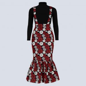 African Kitenge fish-tail skirt with suspenders front view handmade Uganda