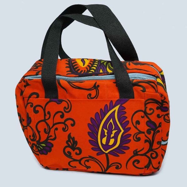 African Kitenge Bible bag orange purple back view handmade in Uganda
