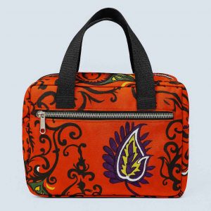 African Kitenge Bible bag orange purple front view handmade in Uganda