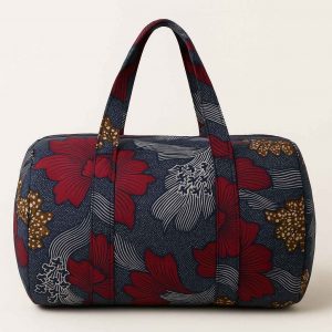 Back view of handmade African kitenge duffle bag