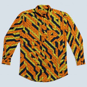 African Kitenge men’s long-sleeve shirt top-down view handmade Uganda