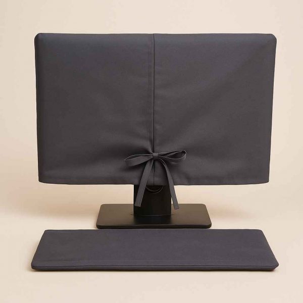 Back view of handmade monitor and keyboard cover set