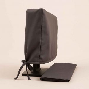 Side view of handmade monitor and keyboard cover set