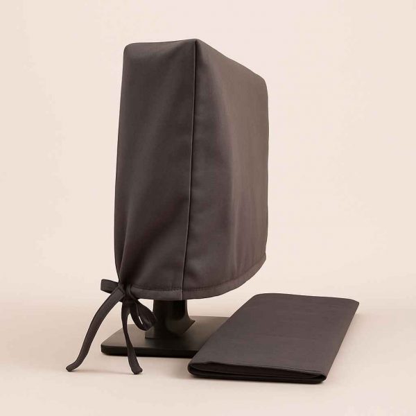 Side view of handmade monitor and keyboard cover set