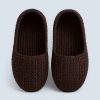 Front view of handmade crochet house slippers