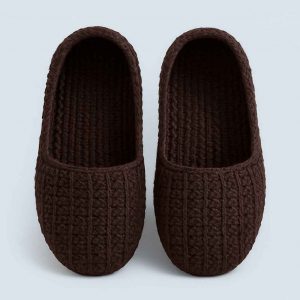 Front view of handmade crochet house slippers