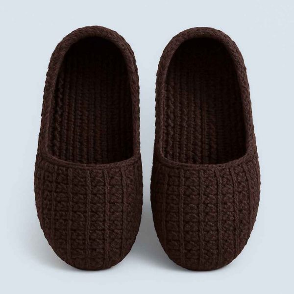 Front view of handmade crochet house slippers