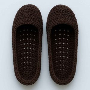 Interior view of handmade crochet house slippers