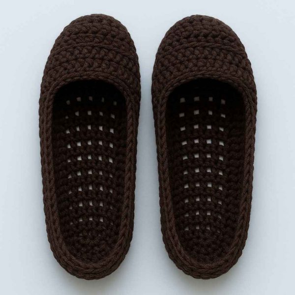Interior view of handmade crochet house slippers