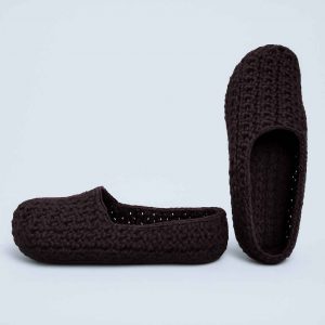 Side view of handmade crochet house slippers