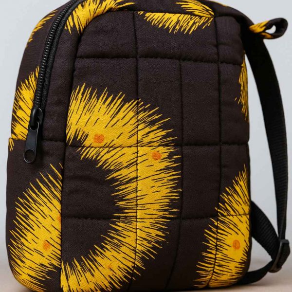 Close-up detail of handmade Kitenge kids’ backpack
