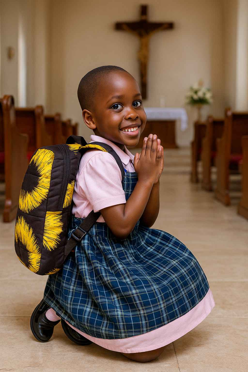 Handmade Kitenge kids’ backpack with modest padded design for faith-centered use