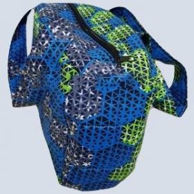 Side angle showing the depth and seams of the handmade carry bag