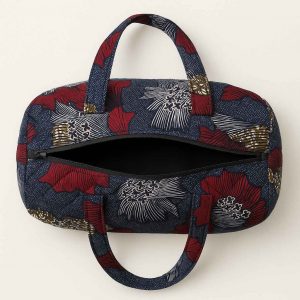 Top-down view of handmade African kitenge duffle bag