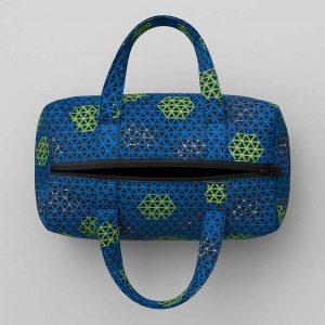 Top-down view of handmade kitenge duffle bag