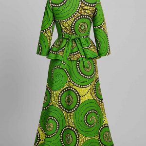 Back studio view of green kitenge peplum dress