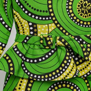 Close-up of green kitenge peplum dress fabric