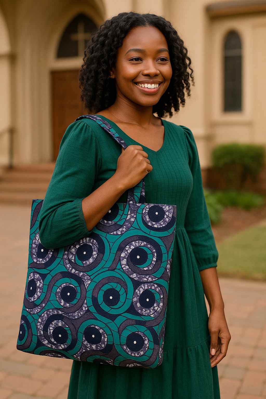 African Kitenge Tote Bag – Handmade Modest Everyday Shopper Handmade African kitenge tote bag with swirl patterns