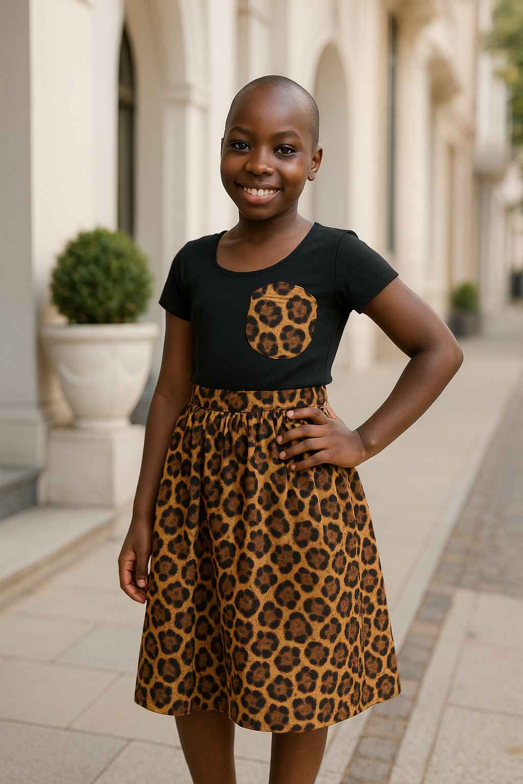 Leopard Grace Skirt & Top Set – Modest Stylish Combo for Girls Leopard skirt and black top set for girls