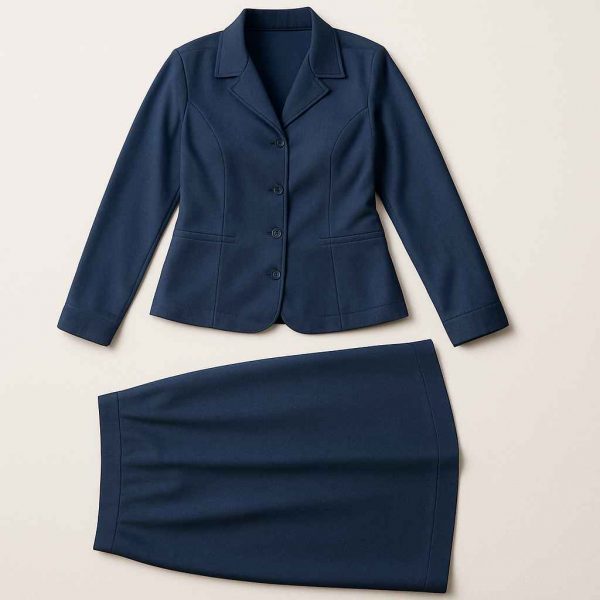 Bottom hem view of the Navy Grace Set skirt showing its straight finish and modest drape