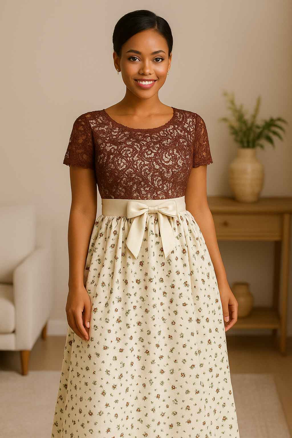 Elegant African woman in modest Royal Glamour party dress