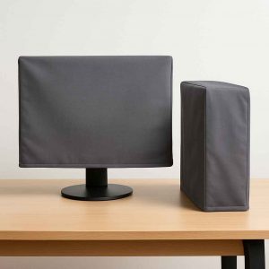 Side view of handmade computer dust cover set