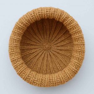 Interior view of handmade ribbed knit hat