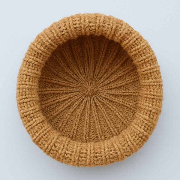 Interior view of handmade ribbed knit hat