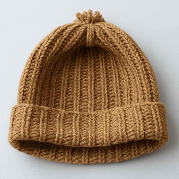 Interior view of handmade ribbed knit hat