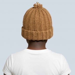 Back view of handmade ribbed knit hat