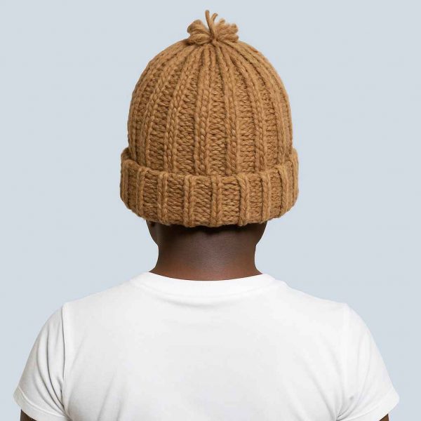 Back view of handmade ribbed knit hat