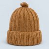 Front view of handmade ribbed knit hat