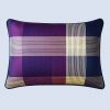 Front view of a stylish striped decorative pillow in deep purple and cream tones