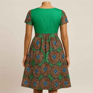 Back view of African Kitenge modest flare dress