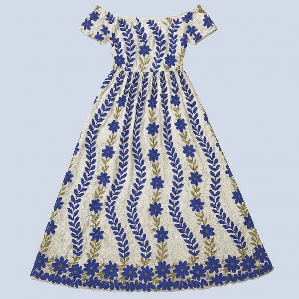 Back view of the Royal Bloom Dress featuring elegant floral embroidery