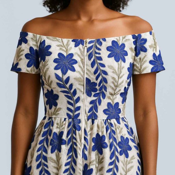 Close-up of lower Royal Bloom Dress embroidery