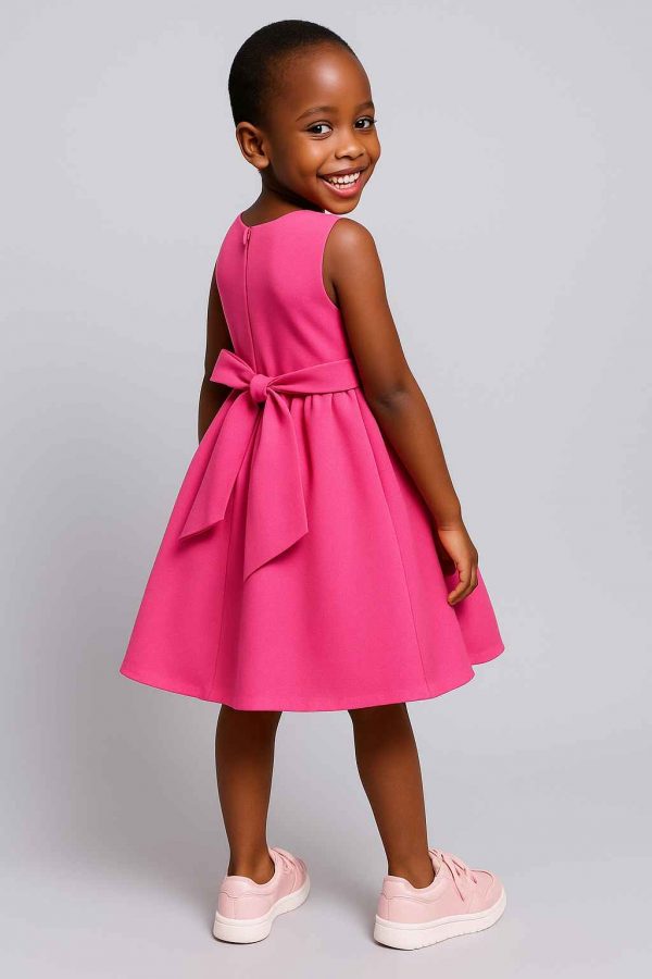 Back view of handmade elegant girls’ dress