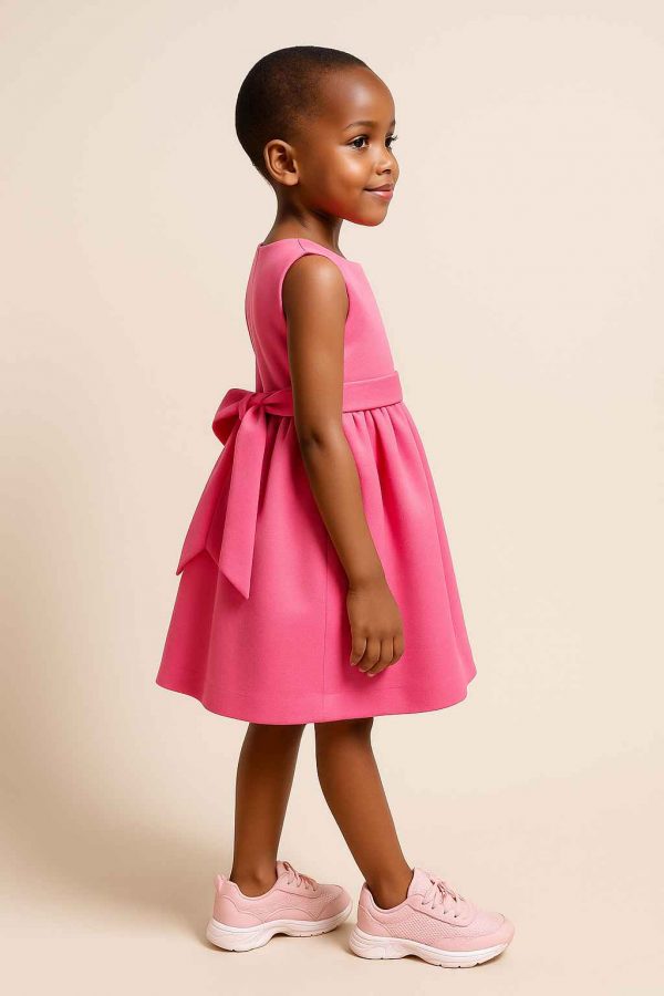 Side view of handmade elegant girls’ dress
