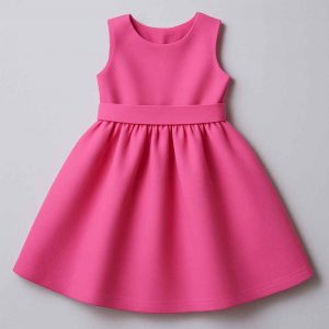 Top-down view of handmade elegant girls’ dress